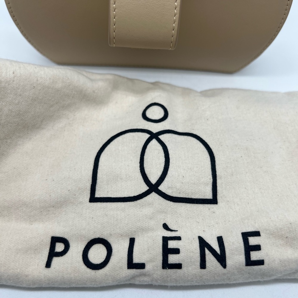 NEW POLÈNE Numero Six Sand Beige Leather Gold Hardware Round Clutch Wristlet - Picture 5 of 17
